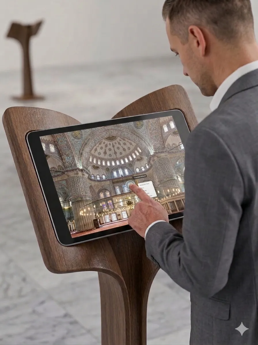 Visitor using digital tablet